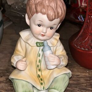 Vintage Hand Painted Porcelain Bisque Piano Baby With Bottle 7.5”